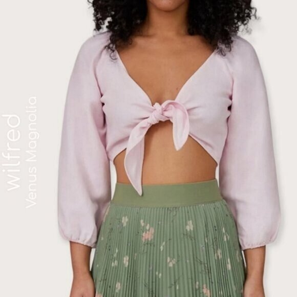 Aritzia Wilfred Venus Magnolia Cropped Tie front Blouse - Picture 5 of 12